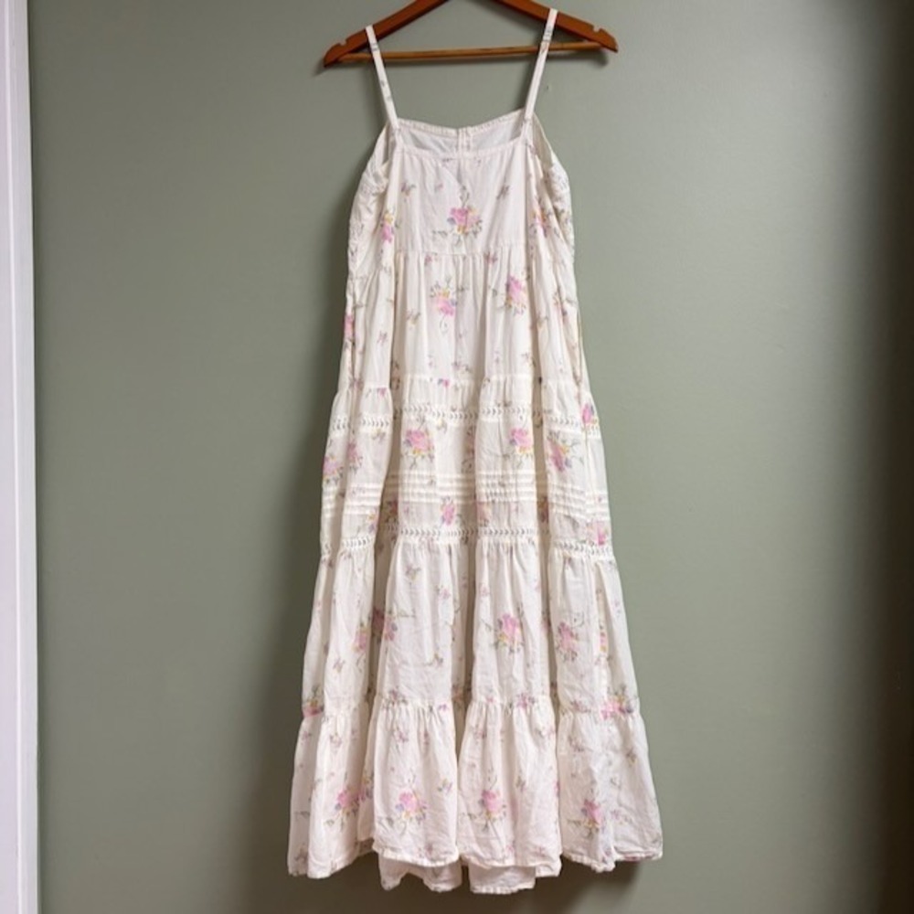 Womens Cottage Floral Maxi Dress Size M Garden Party Ethereal Fairy Tiered Lace - Picture 6 of 12
